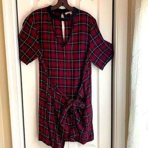 BCBG Red and Black Flannel print dress (L)